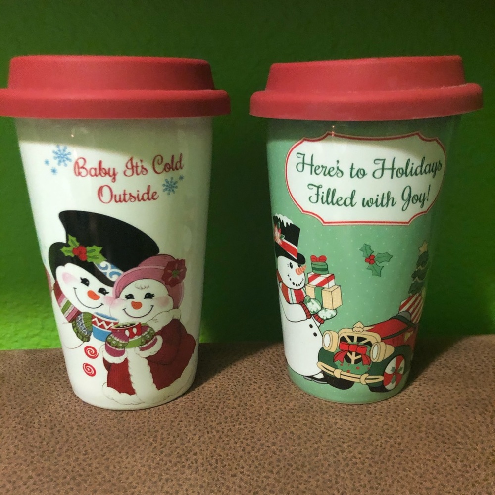 Fitz and Floyd Christmas travel tumblers